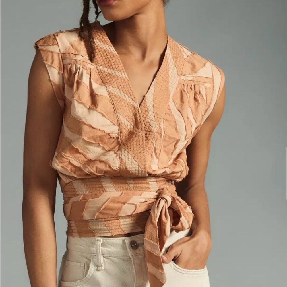 Anthropologie Peach and Cream Wrap Blouse